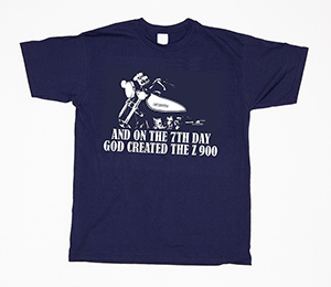 Z900.us t-shirt navy blue "AND ON THE 7TH DAY GOD CREATED THE Z 900"